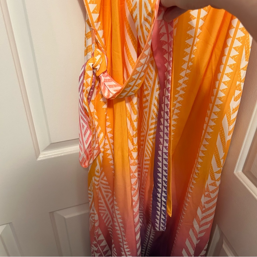 Gradient Yellow to Purple Striped Maxi Dress with Tie Waist - Picture 5 of 7